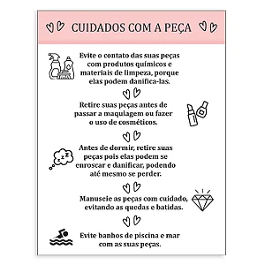 Cartão Cuidados Com as Peças 50 und