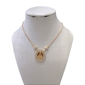 Colar Folheado Ouro 18k e Prata 925 Nossa Senhora Cravejada
