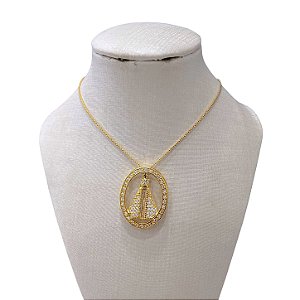 Colar Folheado Ouro 18k Nossa Senhora Cravejada