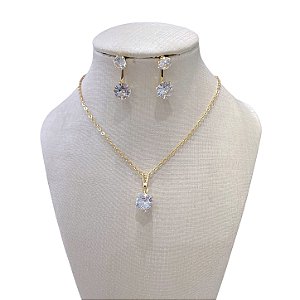 Conjunto Folheado Ouro 18k e Prata 925 Ponto de Luz Redondo VG