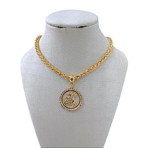Colar Folheado Ouro 18k Correntaria São Jorge Strass