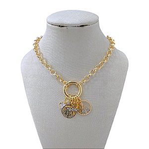 Colar Folheado Ouro 18k Correntaria Mandala Religioso Cravejado