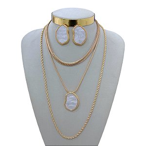 Conjunto Bijuteria Triplo Lacraia Cordão Baiano Orgânico Madrepérola
