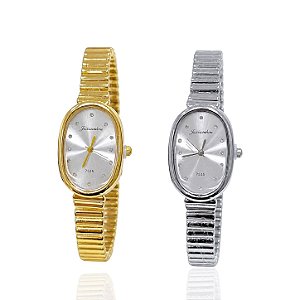 Relógio Aço Feminino Oval Ondas