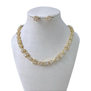 Conjunto Folheado Ouro 18k e Prata 925 Formatos Inspired Cravejado
