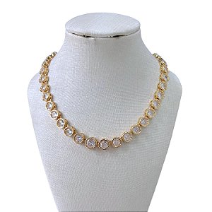 Colar Folheado Ouro 18k e Prata 925 Redondo Inspired Cravejado