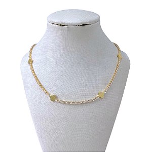 Colar Folheado Ouro 18k e Prata 925 Riviera Trevo Cravejado