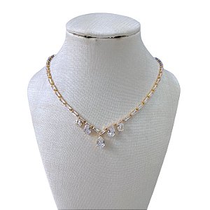 Colar Folheado Ouro 18k e Prata 925 Riviera Gota Cristal