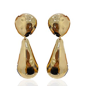 Brinco Bijuteria Dourado e Prata Gota Comprida