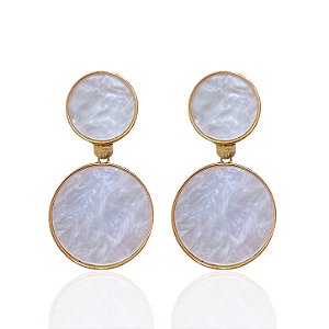 Brinco Bijuteria Dourado e Prata Redondo Madrepérola