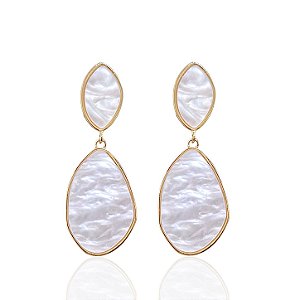 Brinco Bijuteria Dourado e Prata Gota Madrepérola