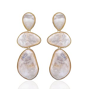 Brinco Bijuteria Dourado e Prata Pedraria Gota
