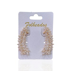 Brinco Folheado Ouro 18k e Prata 925 Ear Cuff Folhas Cravejado