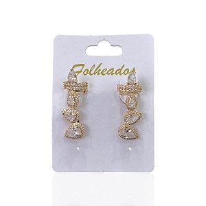 Brinco Folheado Ouro 18k e Prata 925 Ear Cuff Gota Cravejada
