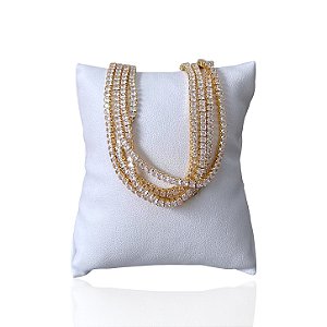 Pulseira Folheada Ouro 18k e Prata 925 Tripla Riviera Quadrado curto Trava