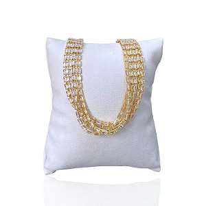 Pulseira Folheada Ouro 18k e Prata 925 Tripla Riviera Quadrado Longo Trava