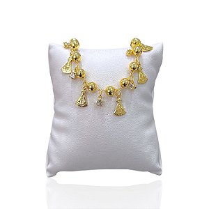 Pulseira Folheada Ouro 18k e Prata 925 Bolinhas Nossa Senhora