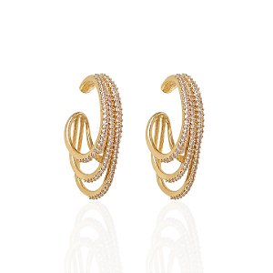 Brinco Folheado Ouro 18k e Prata 925 Argola Encaixe Cravejado