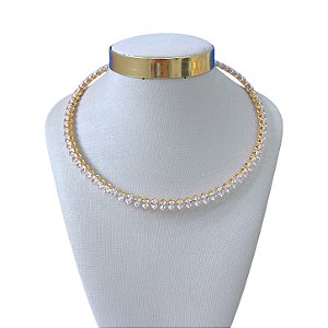 Choker Folheada Ouro 18k e Prata 925 Aro Gota Cravejada