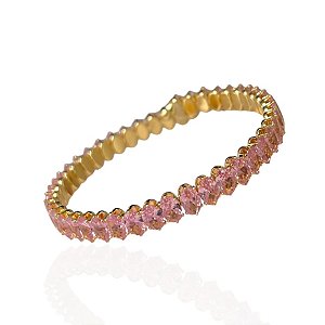 Bracelete Folheado Ouro 18k e Prata 925 Oval Cravejado