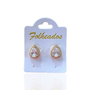 Brinco Folheado Ouro 18k e Prata 925 Gota Cravejada