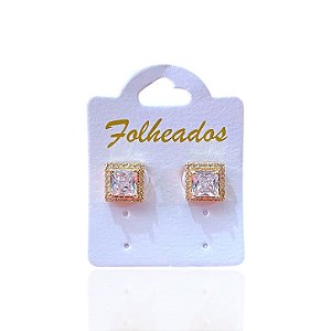 Brinco Folheado Ouro 18k e Prata 925 Quadrado Cravejado