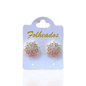 Brinco Folheado Ouro 18k e Prata 925 Flor Grande Cravejada