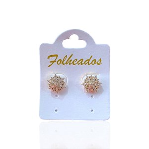 Brinco Folheado Ouro 18k e Prata 925 Flor Pequena Cravejada