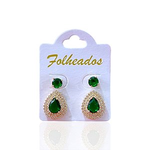 Dois Brinco Folheado Ouro 18k e Prata 925 Gota Ponto de Luz Cravejada
