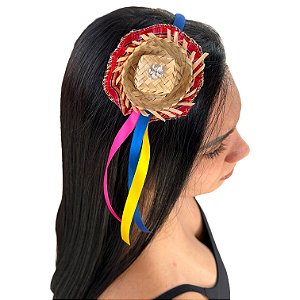 Kit 6 Tiaras Sortidas Chapéu de Palha com Fitas