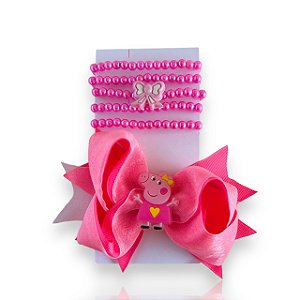 Conjunto Infantil Laço e Kit Pulseiras Peppa Pig