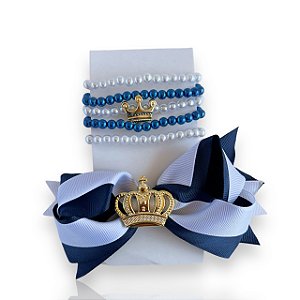 Conjunto Infantil Laço e Kit Pulseiras Coroa