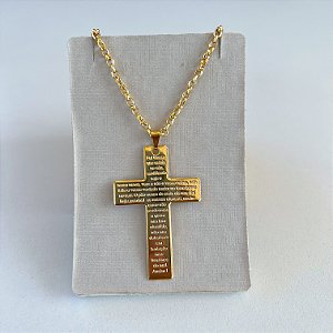 Colar Folheado Ouro 18k Cruz Pai Nosso