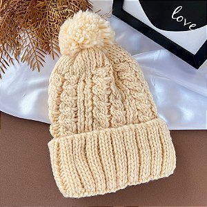 Touca Gorro Pompom Grossa Forrada Off White