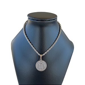 Corrente Masculina Aço Inoxidável Medalha São Bento