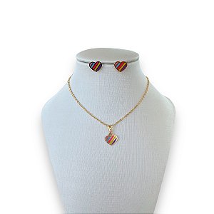 Conjunto Infantil Folheado Ouro 18k Coração Colors