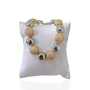 Pulseira Folheada Dois Banhos Redondo Cravejado