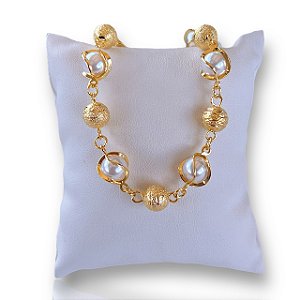 Pulseira Folheada Ouro 18k Bolinhas Pérolas
