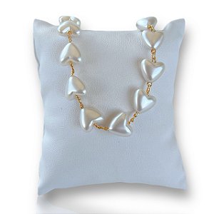 Pulseira Folheada Ouro 18k Corações Pérolas