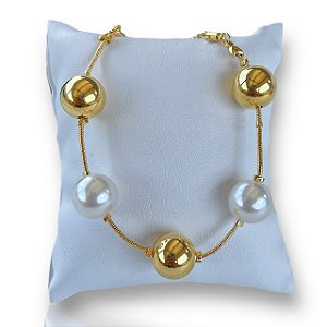 Pulseira Folheada Ouro 18k Bolinhas Pérolas