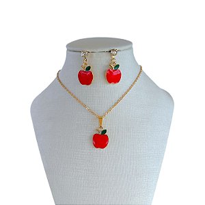 Conjunto Folheado Ouro 18k Infantil Maçã Grande