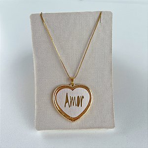 Colar Coração Madrepérola Amor Folheado Ouro 18k