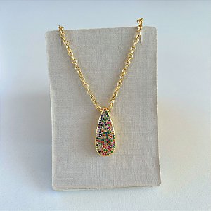 Colar Folheado Ouro 18k Gota Cravejada Colors