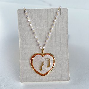 Colar Pérolas Coração Madrepérola Pezinhos Folheado Ouro 18k