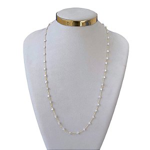 Colar Longo Folheado Ouro 18k Pérolas Corações