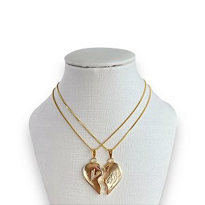 Colar Folheado Ouro 18k 2 em 1 Coração Mãe e Filha