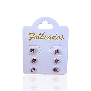 Trio Brincos Folheado Ouro 18k e Prata 925 Redondo Cravejado