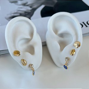 Trio Brincos Folheado  Ouro 18k Sereismo