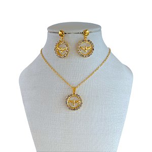 Conjunto Folheado Ouro 18k Espírito Santo Strass