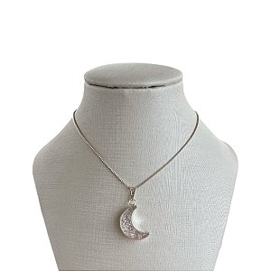 Colar Folheado Prata 925 Cápsula Lua  Cristal